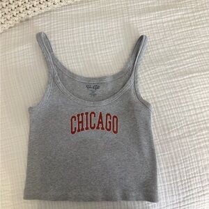 Brandy Melville Gray Tank Top with Red Chicago Print